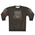 Vintage style sweatshirt featuring a "Libraries Gave Us Power" design with leopard print, roses, and nineties indie music elements