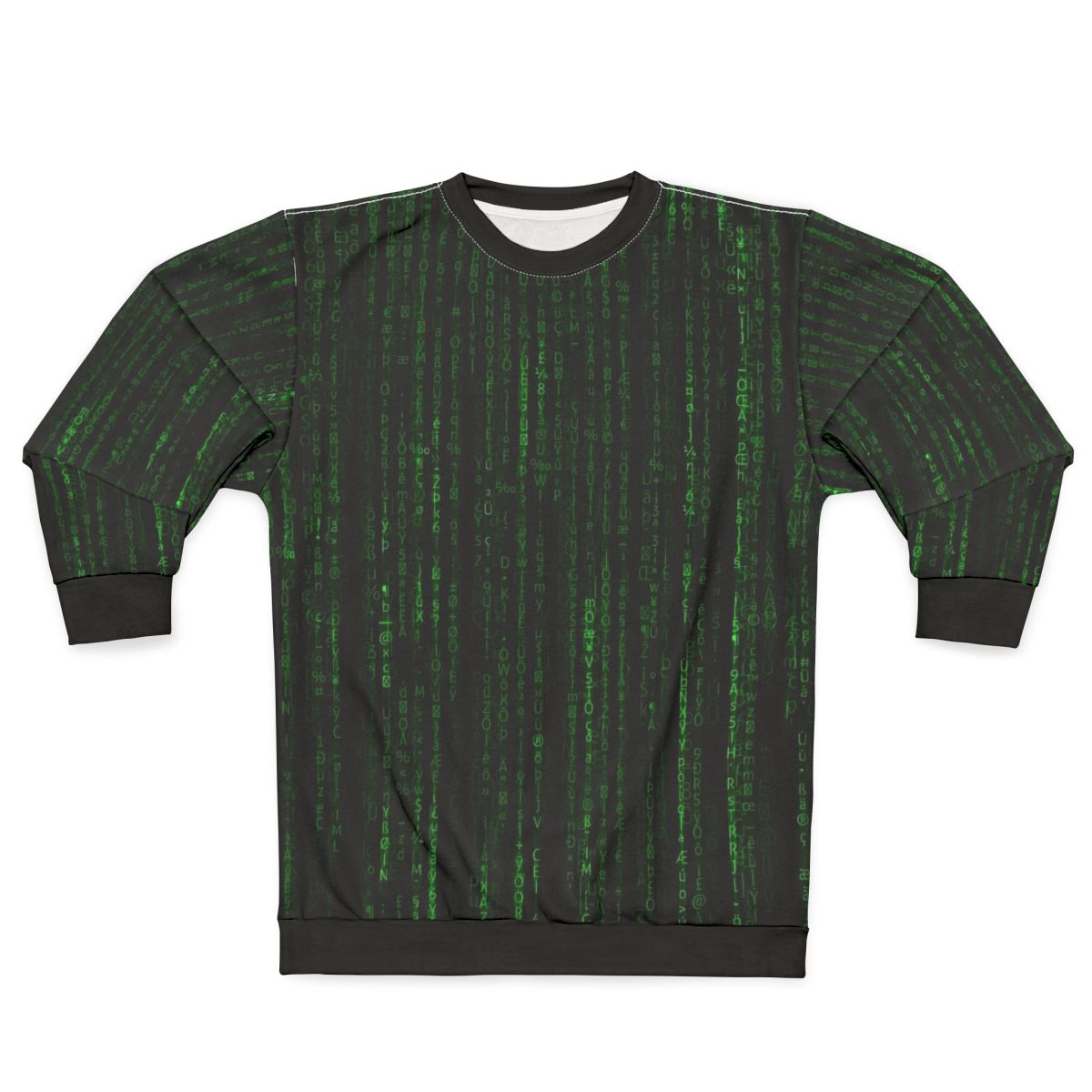 Matrix-inspired sweatshirt with digital code pattern