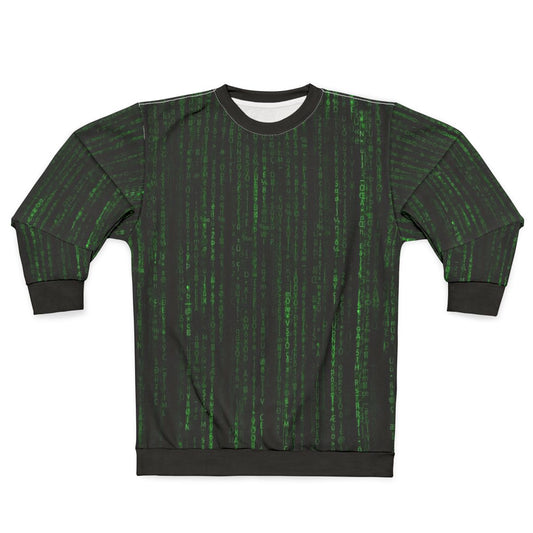 Matrix-inspired sweatshirt with digital code pattern