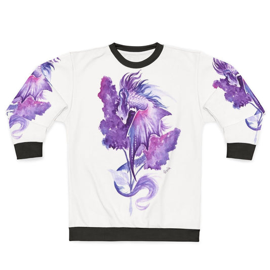 Lilac dragon sweatshirt with fantasy floral watercolor design