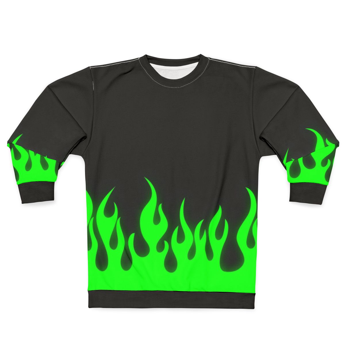 Neon green sweatshirt with flame print design