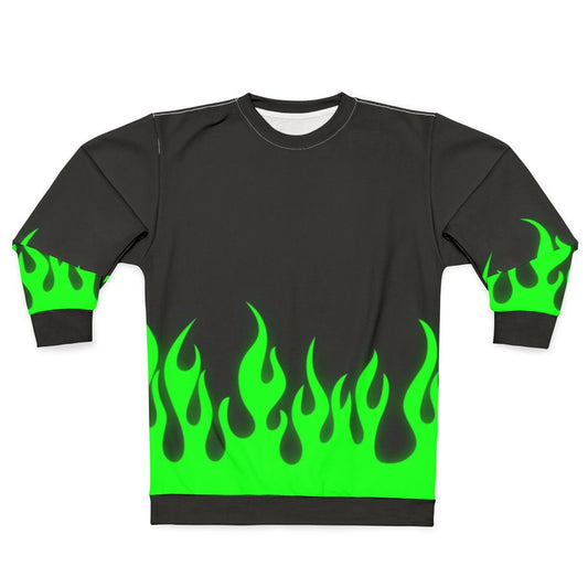 Neon green sweatshirt with flame print design