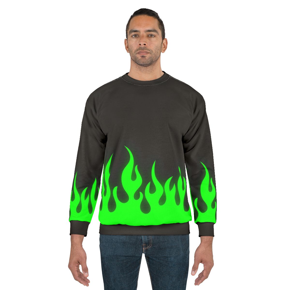 Neon green sweatshirt with flame print design