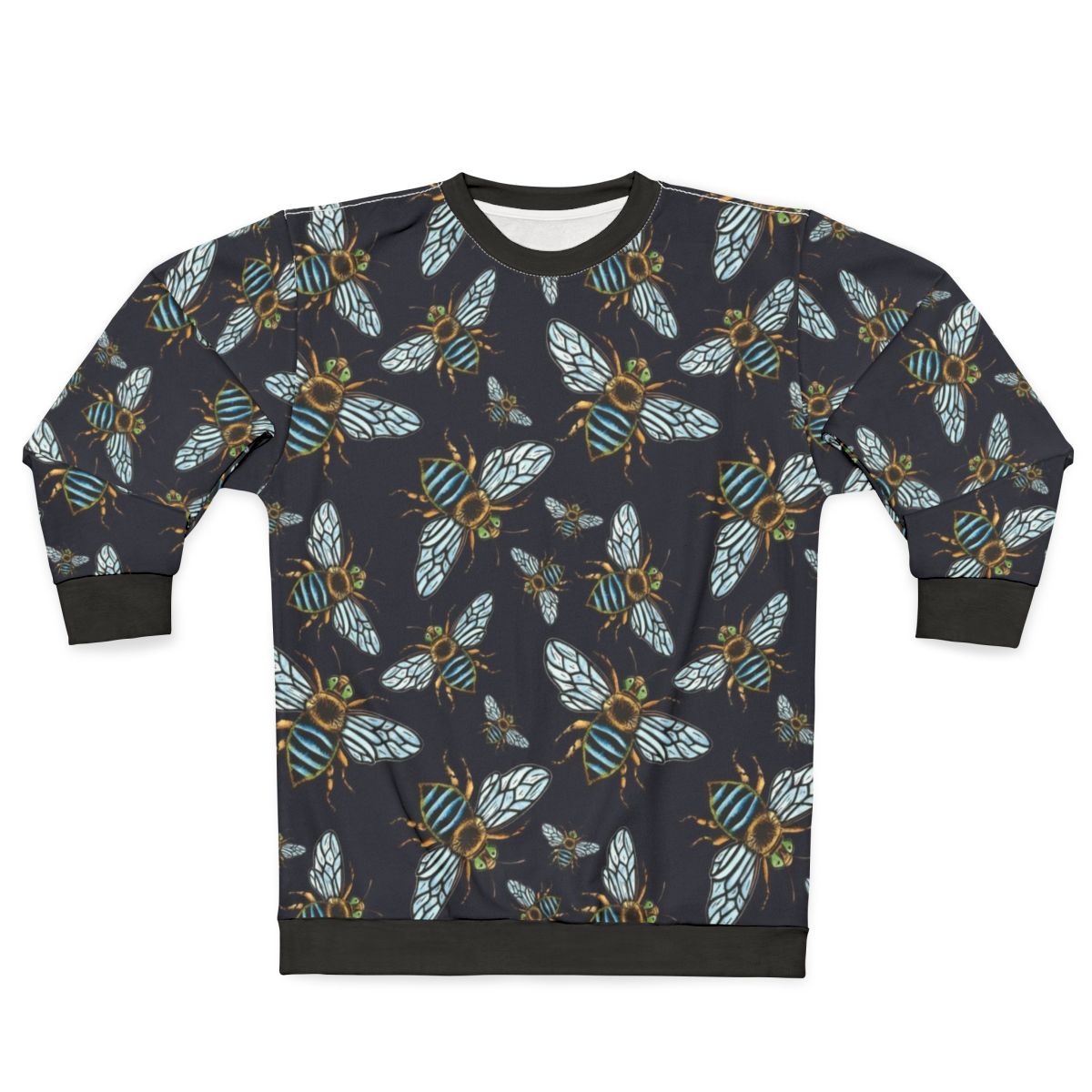 Blue banded bee lino print crewneck sweatshirt