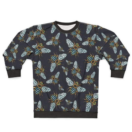 Blue banded bee lino print crewneck sweatshirt