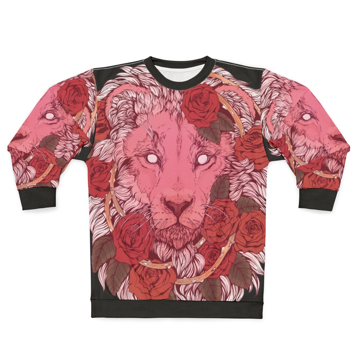 Lion of Roses Sweatshirt with Glowing Eyes and Floral Details