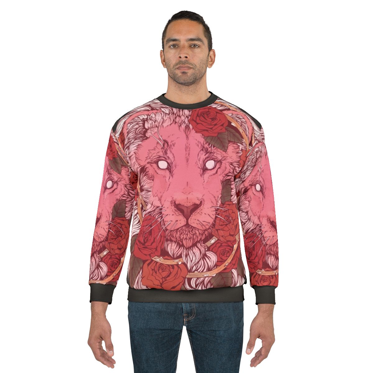 Lion of Roses Sweatshirt with Glowing Eyes and Floral Details