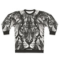 Vibrant lion portrait sweatshirt with colorful abstract animal art design