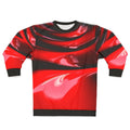 Vibrant red latex sweatshirt with a slippery, wet look