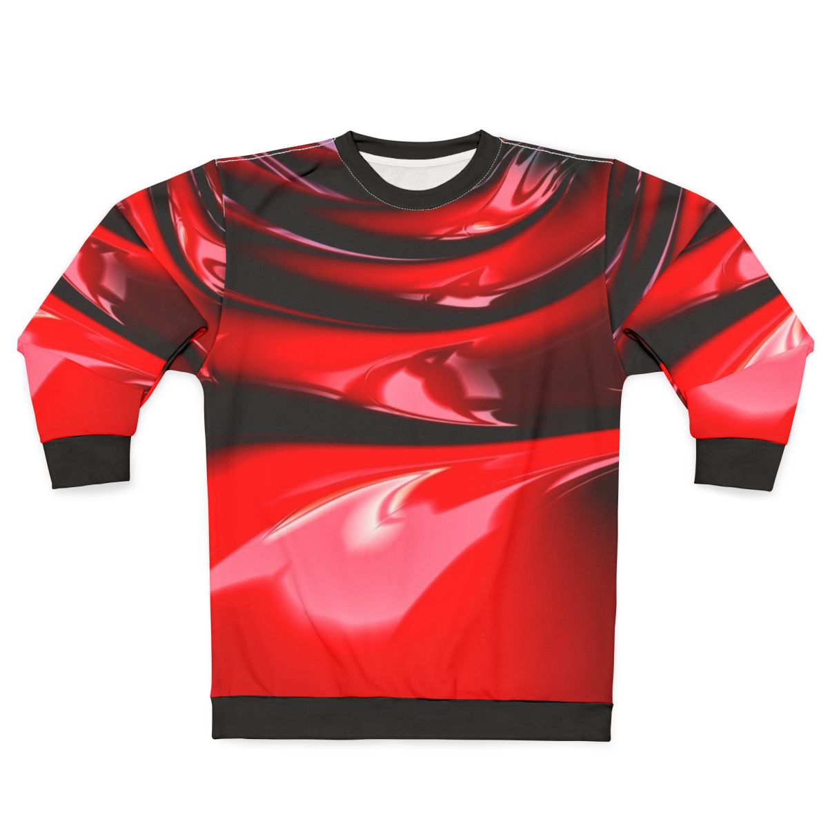 Vibrant red latex sweatshirt with a slippery, wet look