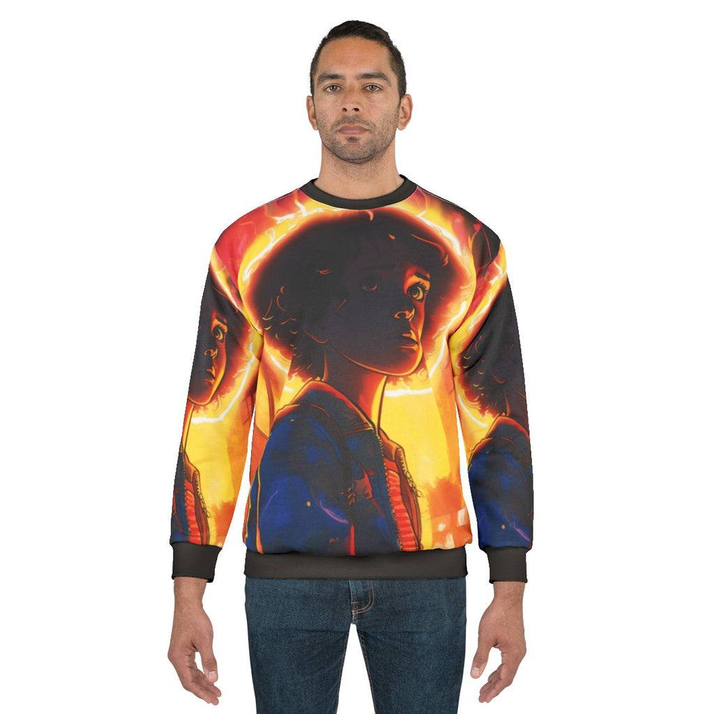 Stranger Things inspired sweatshirt featuring a young boy