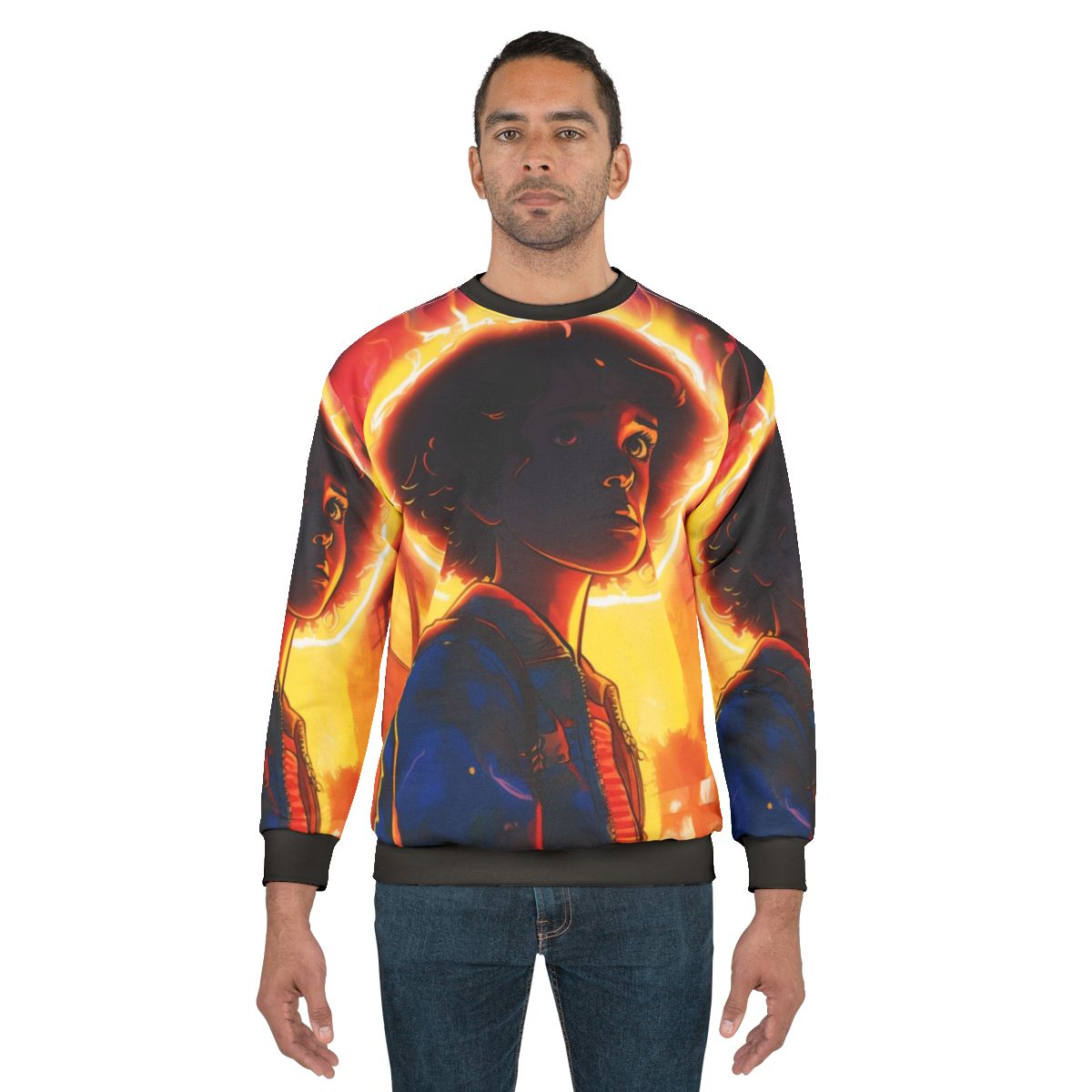 Stranger Things inspired sweatshirt featuring a young boy