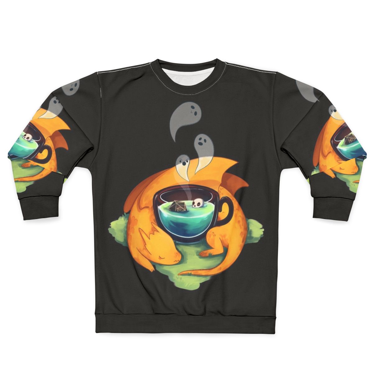 Spooky pumpkin dragon design on a cozy sweatshirt