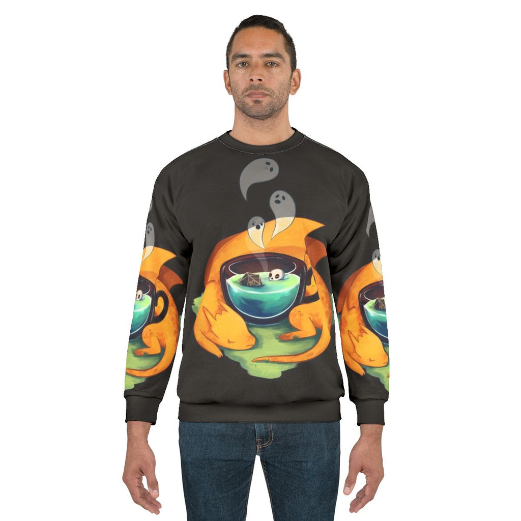 Spooky pumpkin dragon design on a cozy sweatshirt