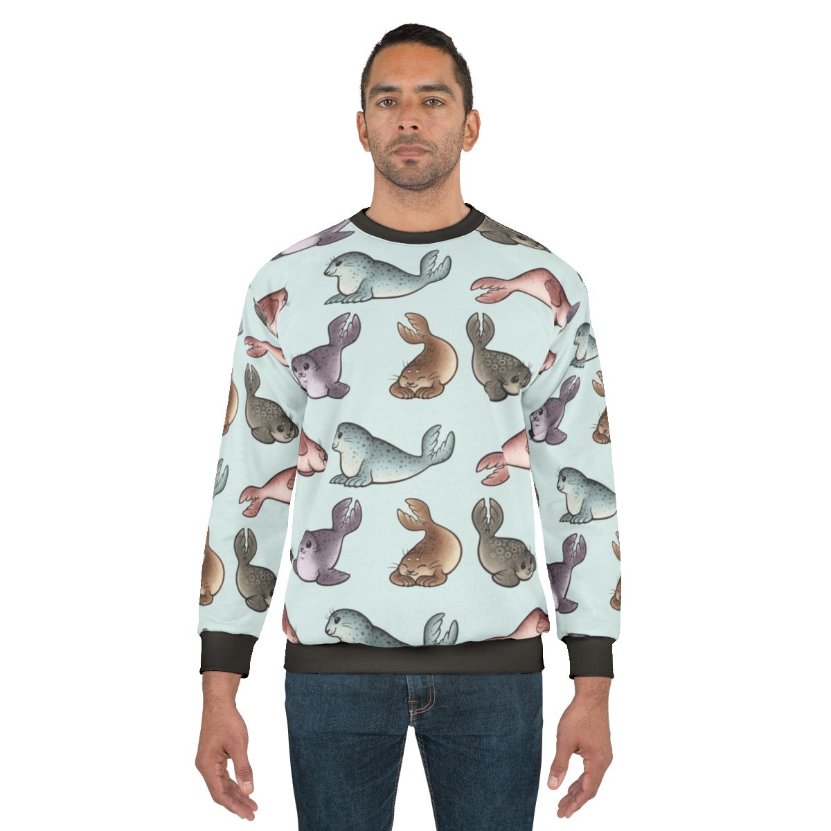 Sweatshirt with cute harbor seal and spotted seal graphic design