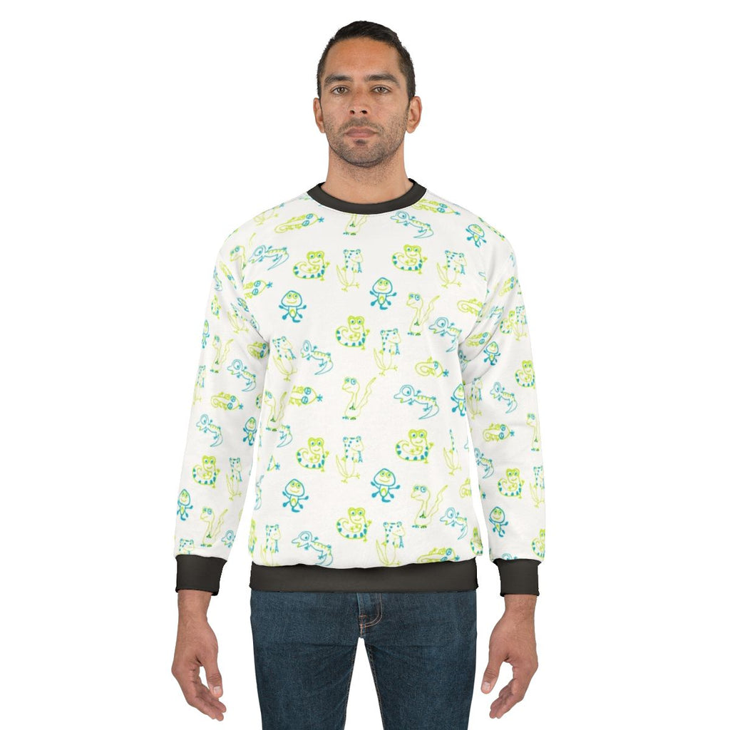 Lizard print sweatshirt with vibrant reptile pattern