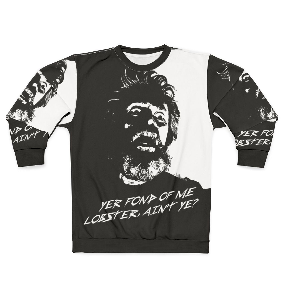 Lobster-themed sweatshirt with horror and lighthouse design