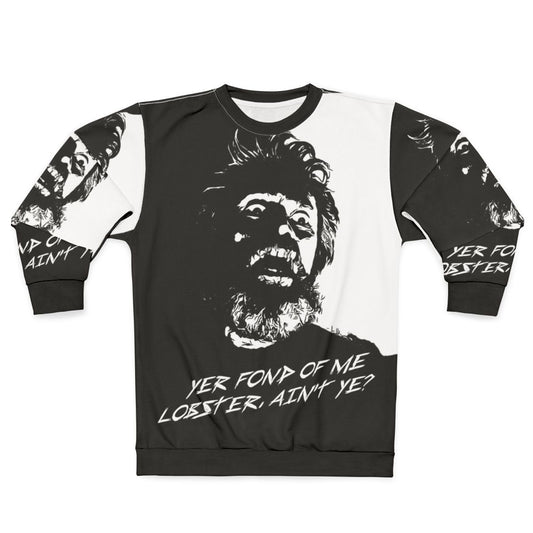 Lobster-themed sweatshirt with horror and lighthouse design