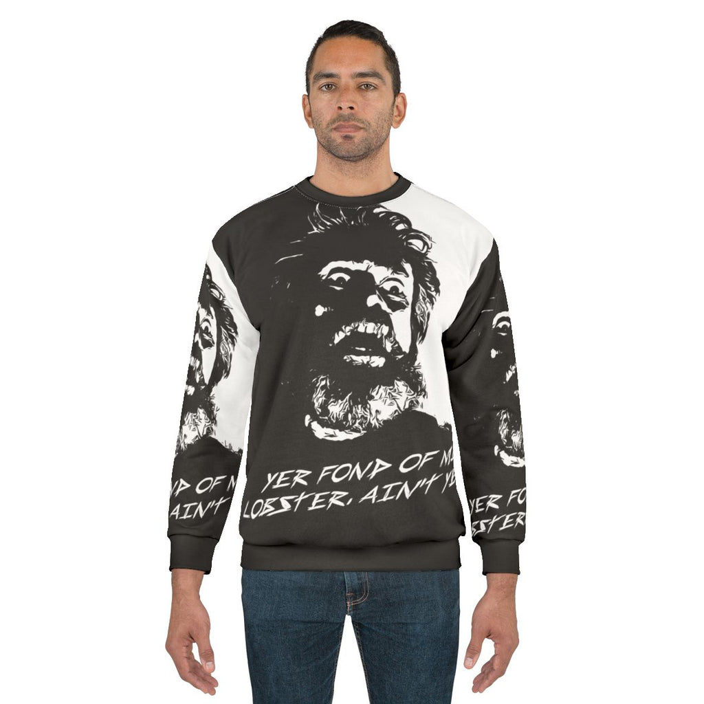 Lobster-themed sweatshirt with horror and lighthouse design