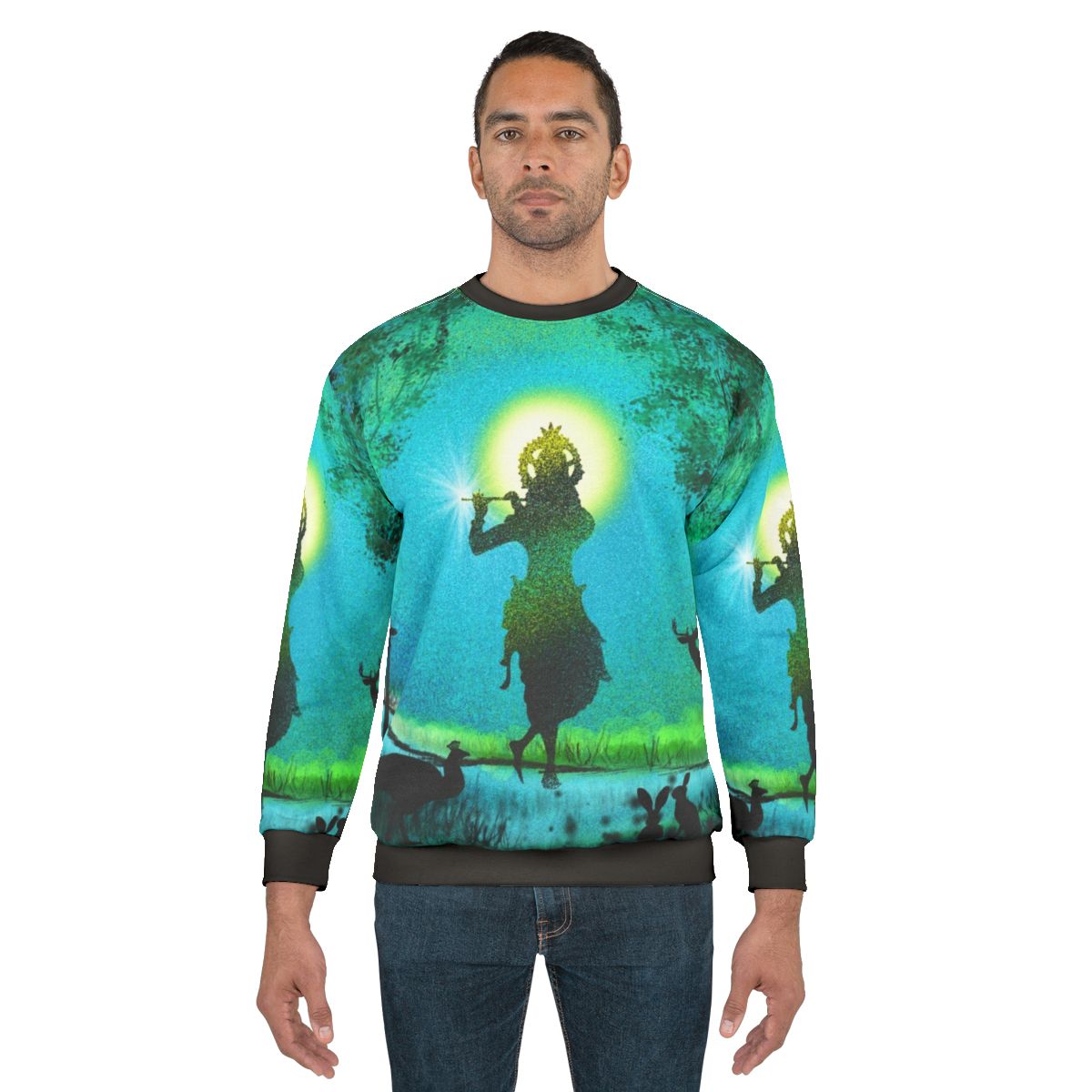 Lord Krishna Devotional Digital Painting Sweatshirt