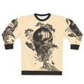 Lost Translation Nature Inspired Sweatshirt featuring a surreal forest landscape with a skull, deer, and birds