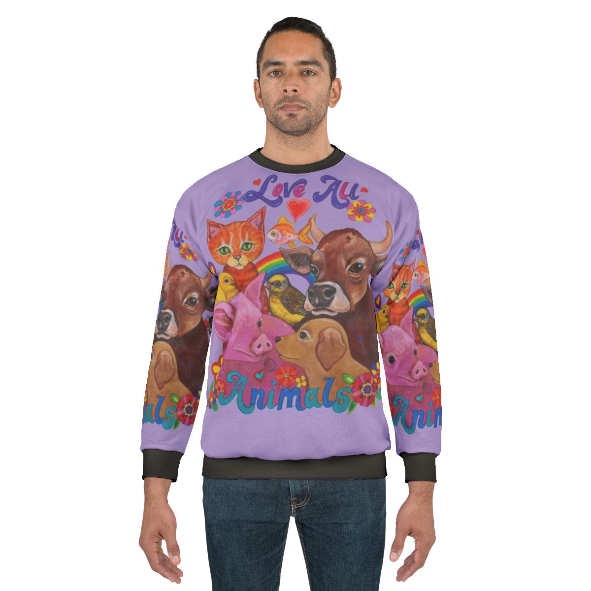 Love All Animals Sweatshirt featuring colorful animal print design