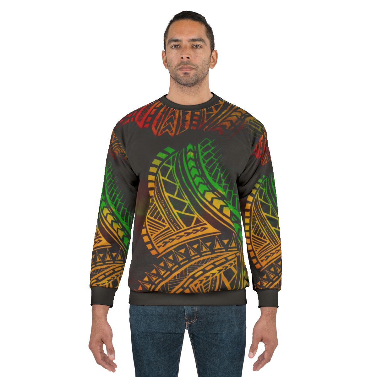 Polynesian tribal design on a cozy sweatshirt for island festivals, family reunions, and more