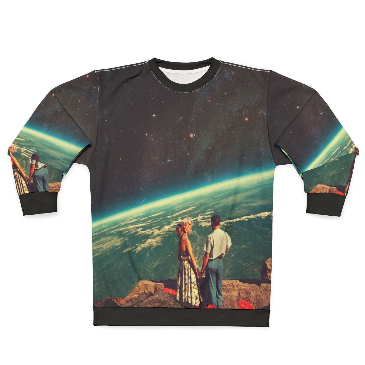 Retro space couple love sweatshirt design with digital collage