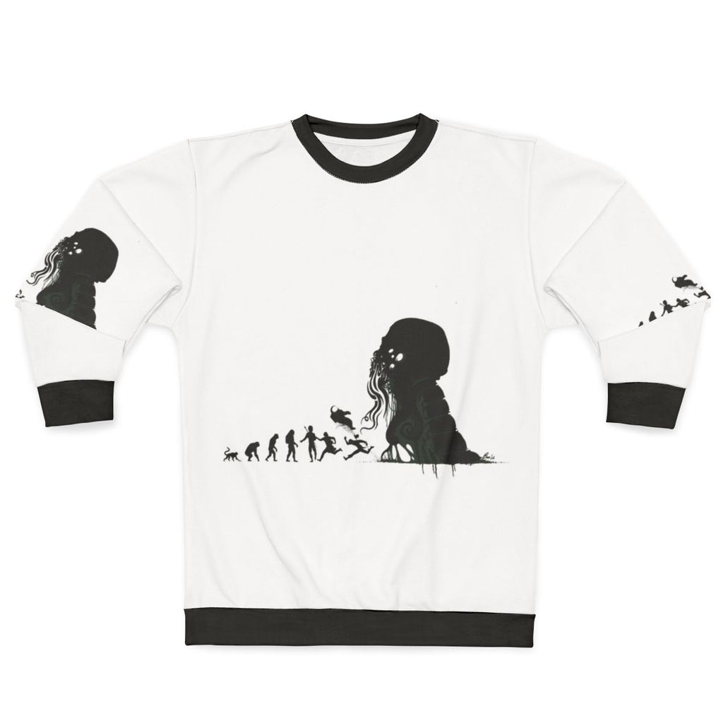 Lovecraftian evolution silhouette design on sweatshirt
