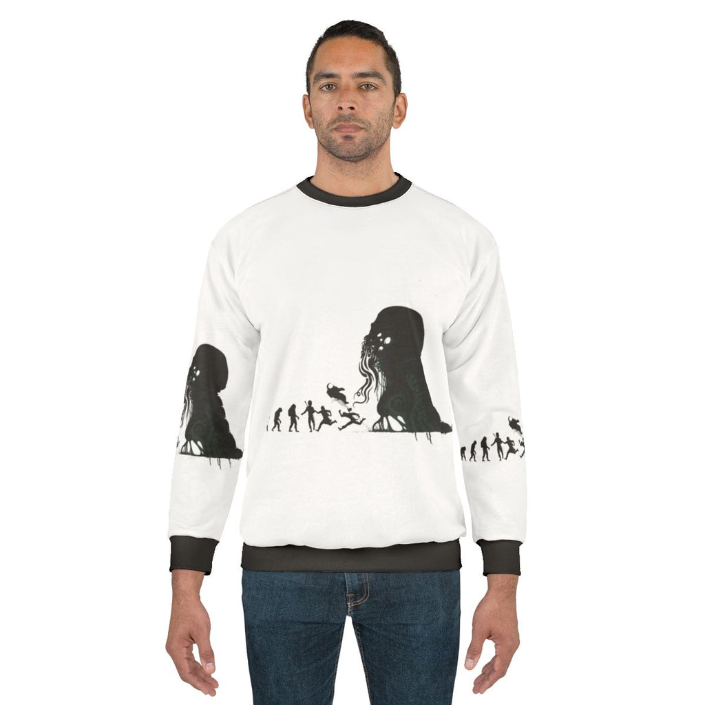 Lovecraftian evolution silhouette design on sweatshirt