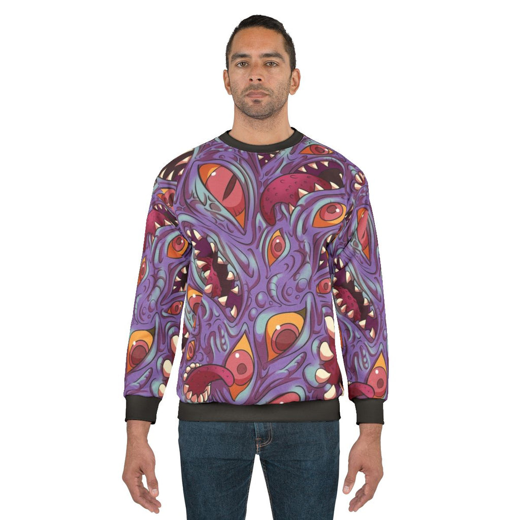 Lovecraftian horror sweatshirt with eldritch creature design