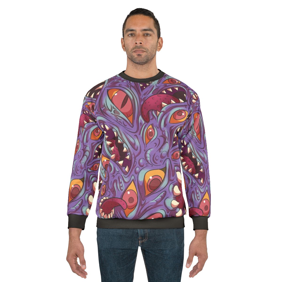 Lovecraftian horror sweatshirt with eldritch creature design