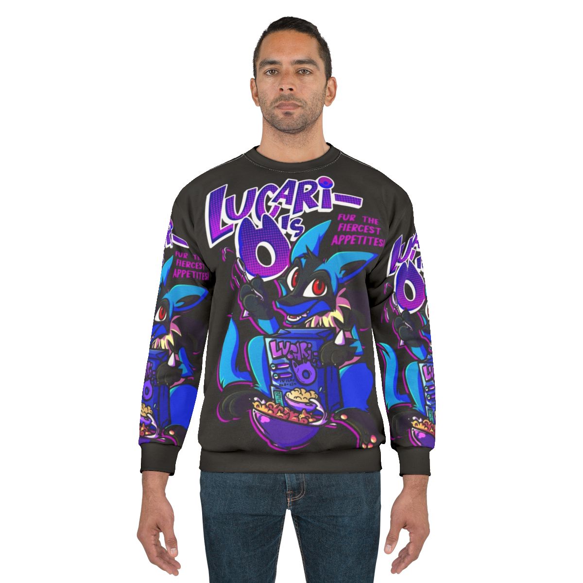 Lucario sweatshirt with furry, vaporwave, and cartoon design