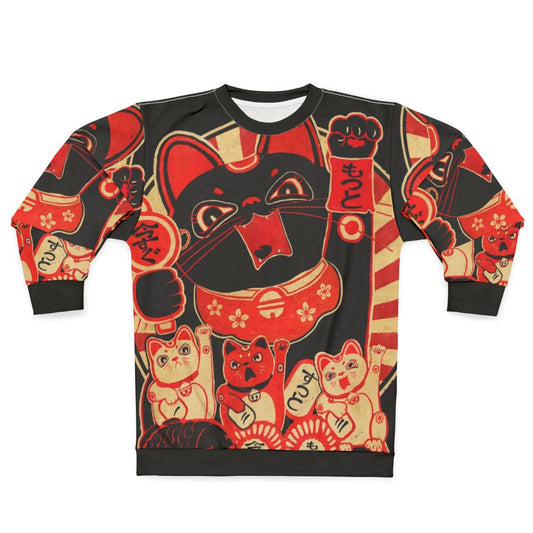 Custom Lucky Cat Revolution Sweatshirt - Vintage Kawaii Rebellion Design