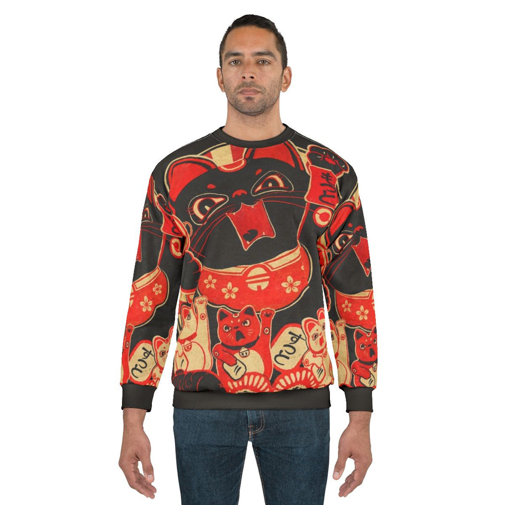 Custom Lucky Cat Revolution Sweatshirt - Vintage Kawaii Rebellion Design