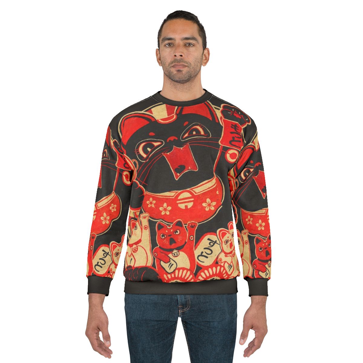 Custom Lucky Cat Revolution Sweatshirt - Vintage Kawaii Rebellion Design