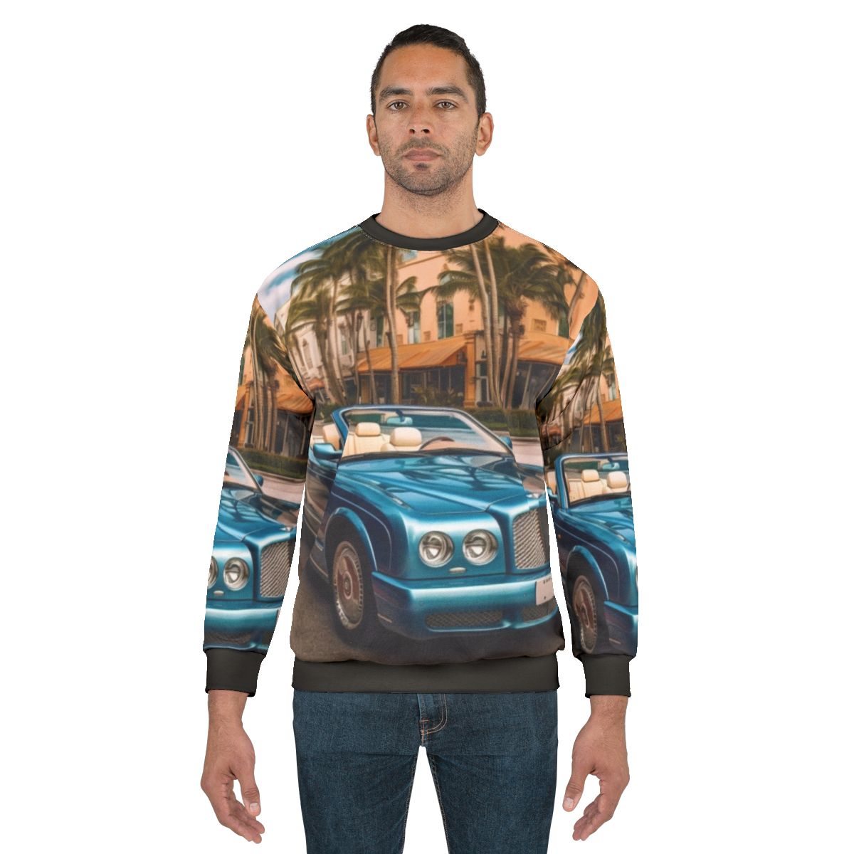 Luxurious Bentley Azure Convertible Sweatshirt with palm trees in the background