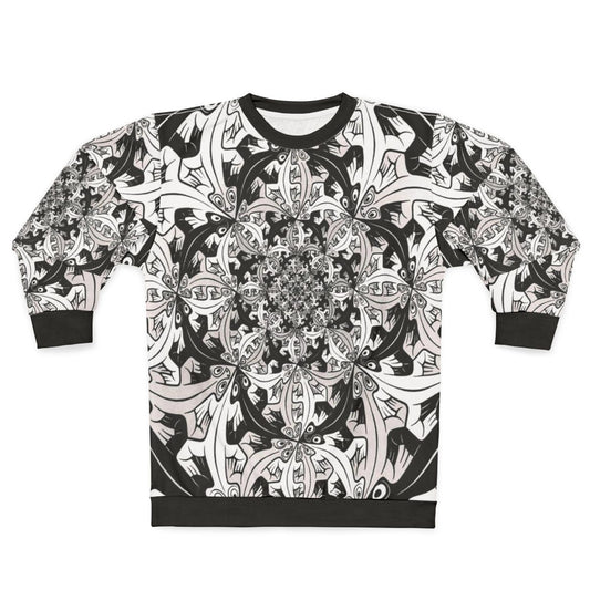 M C Escher Inspired Sweatshirt with Surreal Geometric Designs