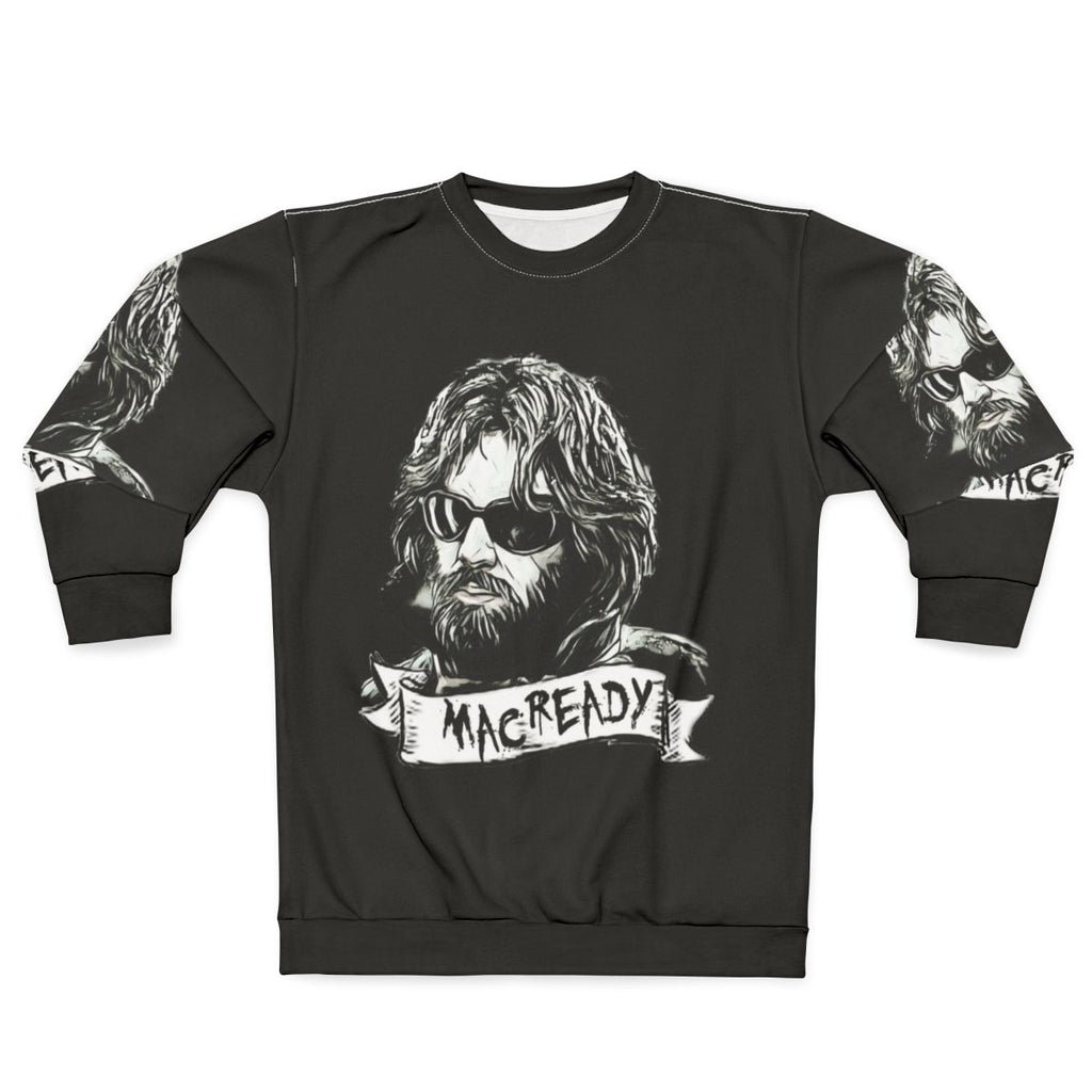 "The Thing Macready Sweatshirt featuring John Carpenter's 80s horror classic"