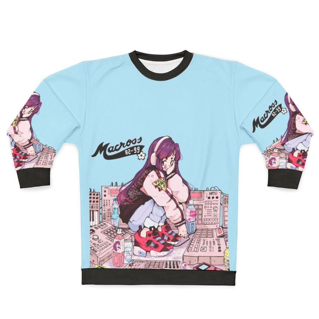 Macross 82-99 anime inspired sweatshirt with retro Japanese music and aesthetic