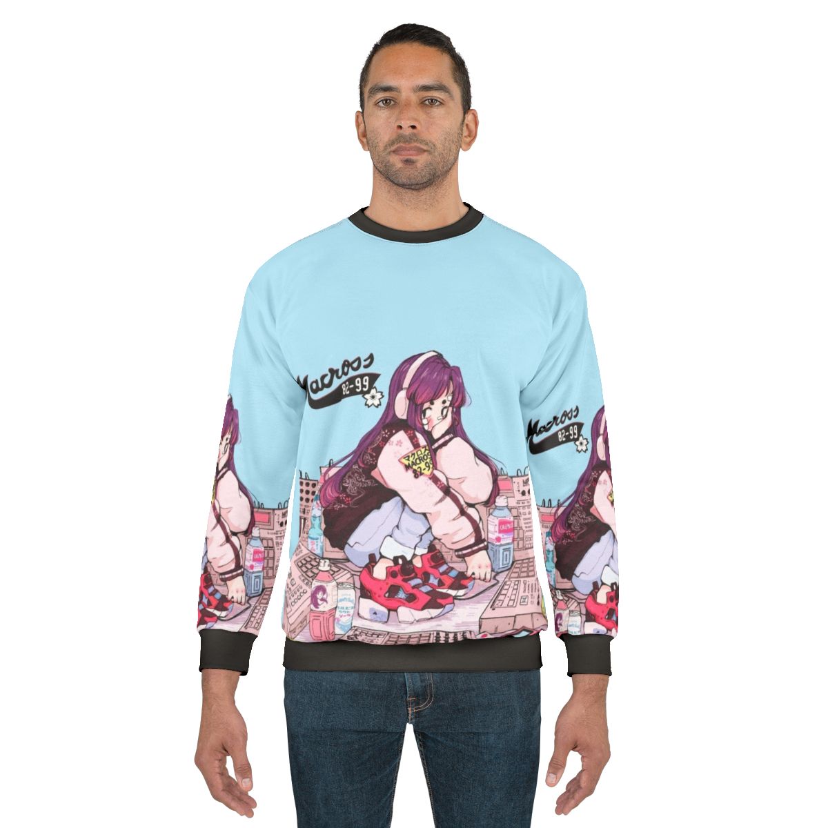 Macross 82-99 anime inspired sweatshirt with retro Japanese music and aesthetic