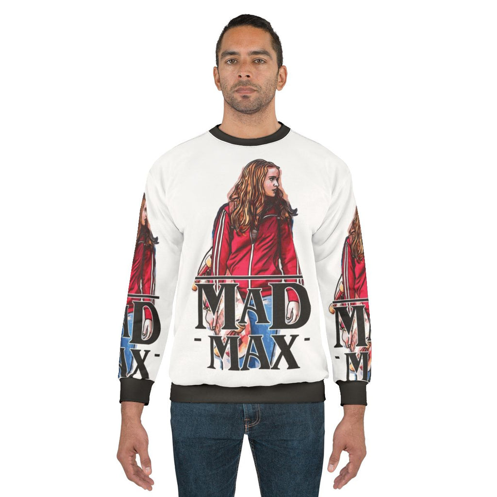 Vintage Mad Max and Stranger Things crossover design sweatshirt