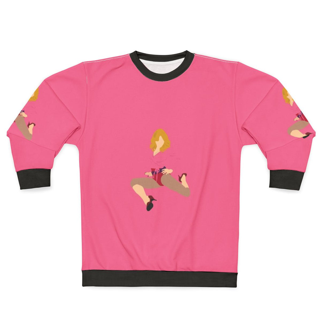 Madonna wearing a pink sweatshirt with the 'Hung Up' design