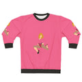 Madonna wearing a pink sweatshirt with the 'Hung Up' design