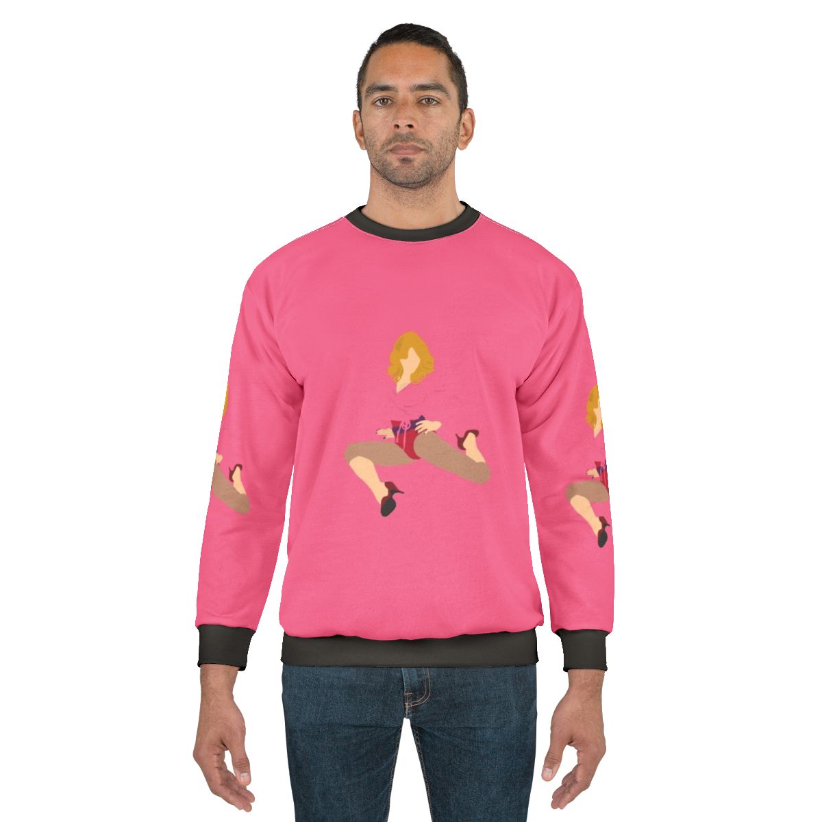 Madonna wearing a pink sweatshirt with the 'Hung Up' design