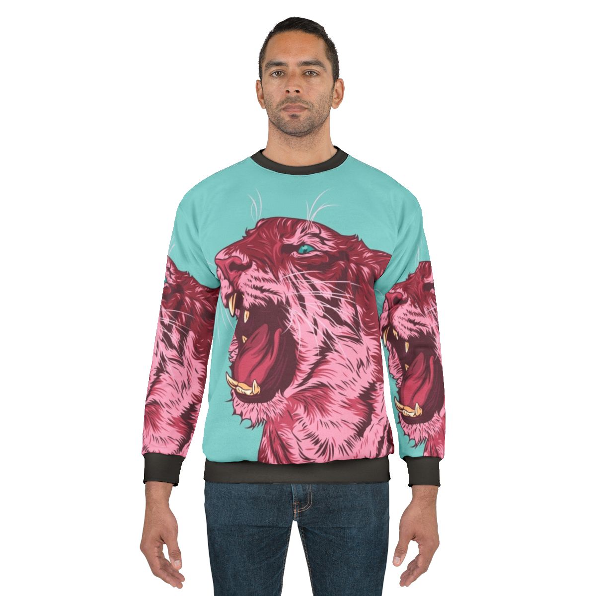 Magenta tiger graphic printed on sweatshirt