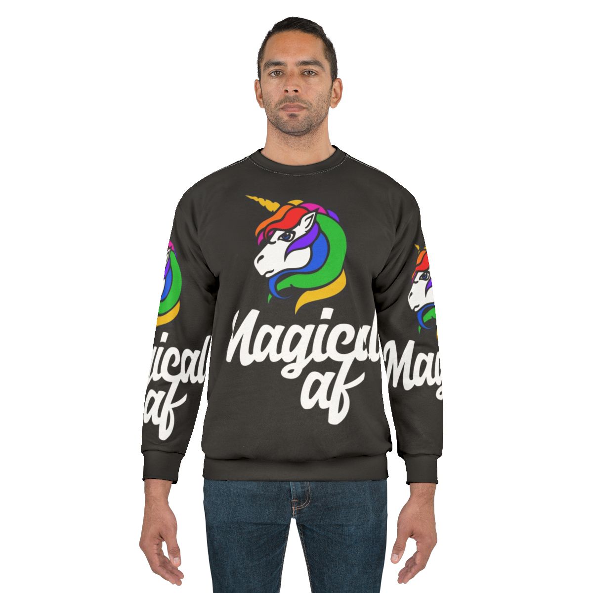 Magical AF Retro Sweatshirt with Unicorn, Rainbow and Legendary Animal Designs