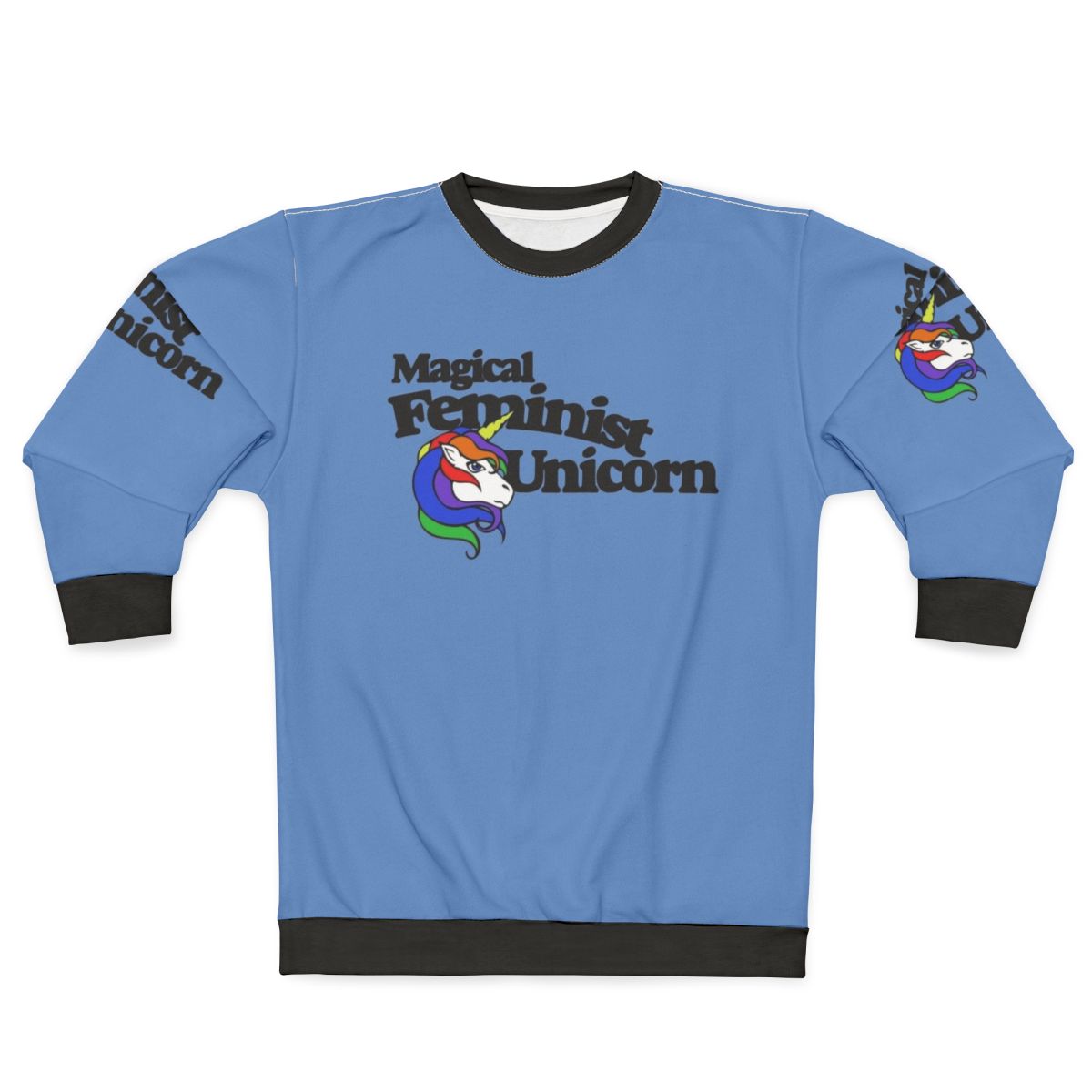 Magical feminist unicorn sweatshirt with rainbow and retro design