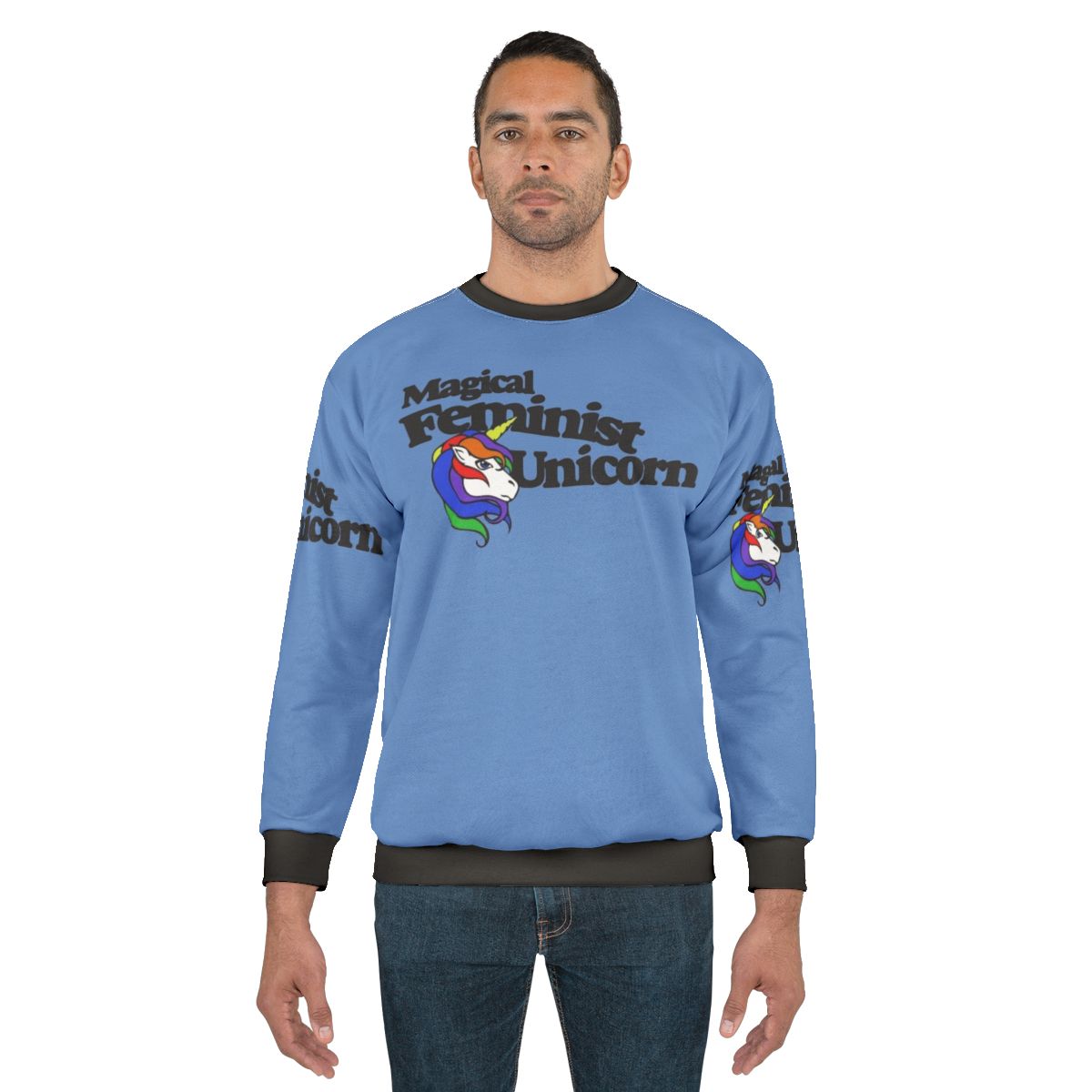 Magical feminist unicorn sweatshirt with rainbow and retro design