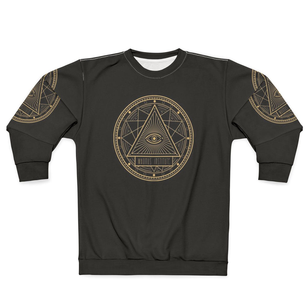The Magnus Institute Logo Sweatshirt, a dark academia-inspired design for fans of the horror podcast "The Magnus Archives"
